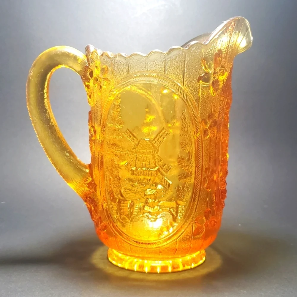 VINTAGE Imperial Glass Windmill Marigold Carnival Glass Pitcher EUC
